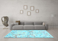 Machine Washable Abstract Light Blue Contemporary Rug, wshcon516lblu