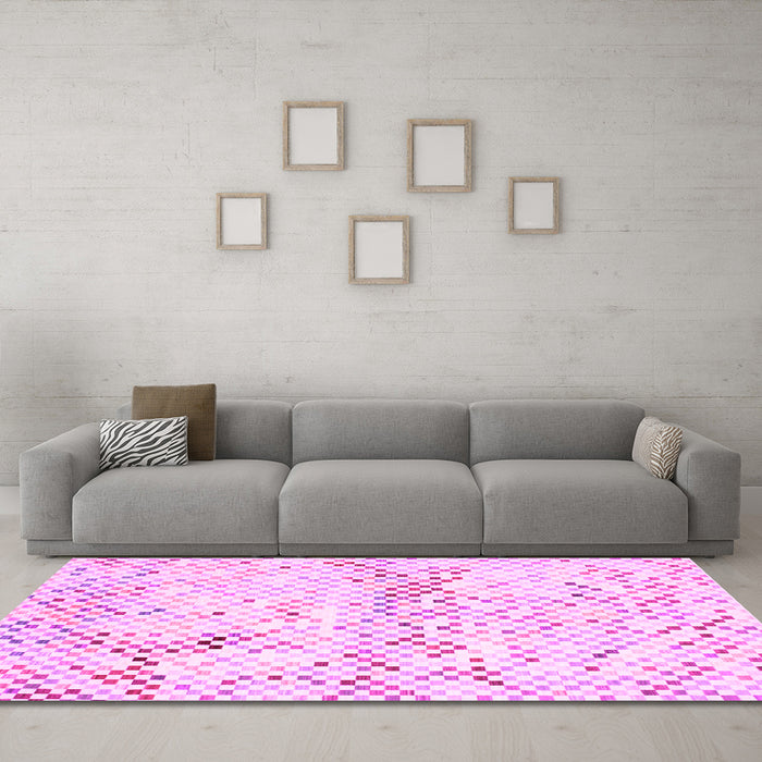 Machine Washable Abstract Pink Contemporary Rug in a Living Room, wshcon516pnk