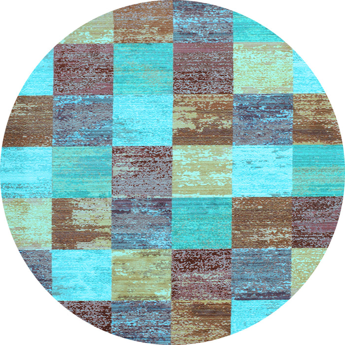 Round Machine Washable Patchwork Light Blue Transitional Rug, wshcon517lblu
