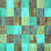 Square Machine Washable Patchwork Turquoise Transitional Area Rugs, wshcon517turq