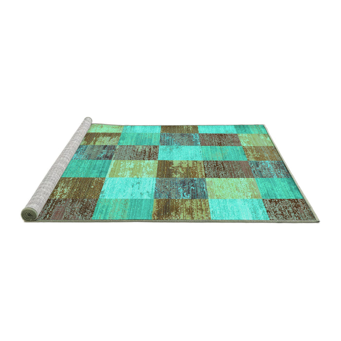 Sideview of Machine Washable Patchwork Turquoise Transitional Area Rugs, wshcon517turq