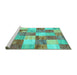 Sideview of Machine Washable Patchwork Turquoise Transitional Area Rugs, wshcon517turq