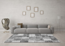Machine Washable Patchwork Gray Transitional Rug in a Living Room,, wshcon517gry