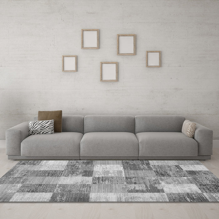 Machine Washable Patchwork Gray Transitional Rug in a Living Room,, wshcon517gry