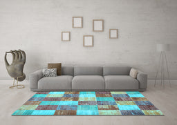 Machine Washable Patchwork Light Blue Transitional Rug in a Living Room, wshcon517lblu