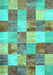 Machine Washable Patchwork Turquoise Transitional Area Rugs, wshcon517turq