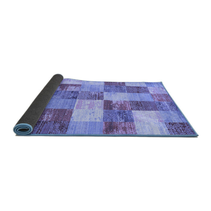 Sideview of Patchwork Blue Transitional Rug, con517blu