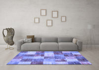 Machine Washable Patchwork Blue Transitional Rug, wshcon517blu