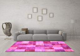 Machine Washable Patchwork Pink Transitional Rug in a Living Room, wshcon517pnk