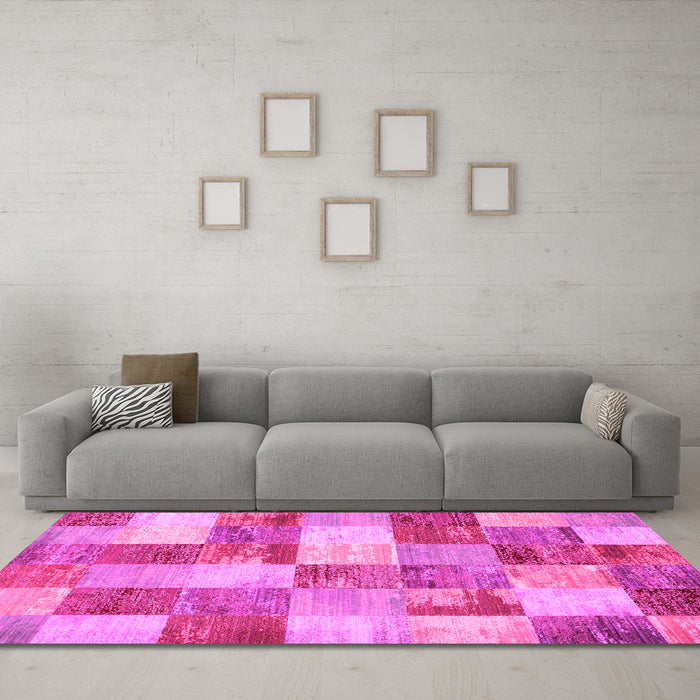 Machine Washable Patchwork Pink Transitional Rug in a Living Room, wshcon517pnk