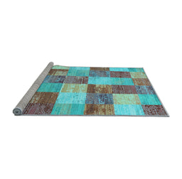 Sideview of Machine Washable Patchwork Light Blue Transitional Rug, wshcon517lblu
