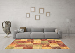 Machine Washable Patchwork Brown Transitional Rug in a Living Room,, wshcon517brn