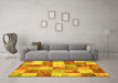 Machine Washable Patchwork Yellow Transitional Rug in a Living Room, wshcon517yw