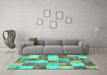 Machine Washable Patchwork Turquoise Transitional Area Rugs in a Living Room,, wshcon517turq