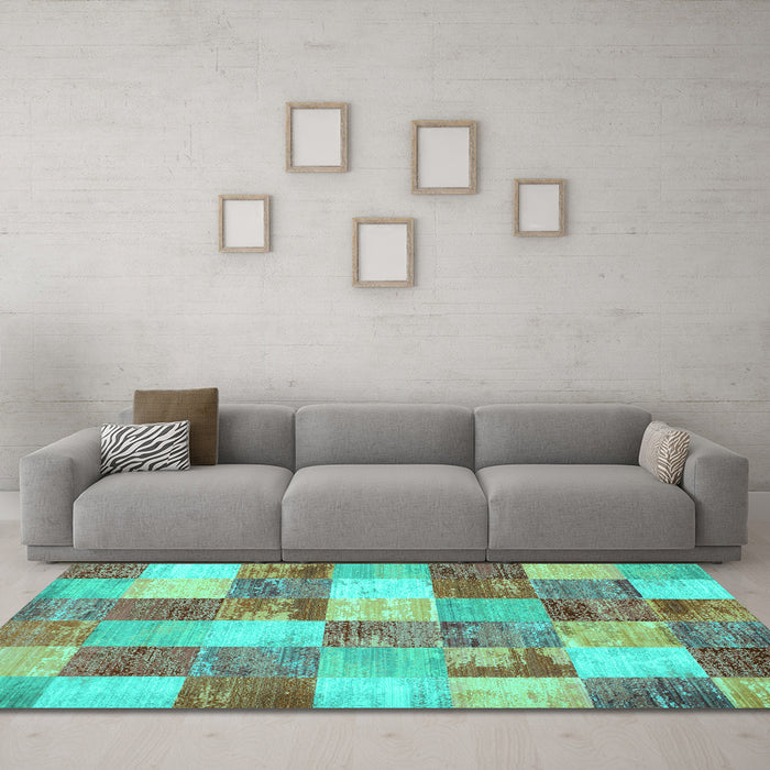 Machine Washable Patchwork Turquoise Transitional Area Rugs in a Living Room,, wshcon517turq