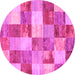 Round Machine Washable Patchwork Pink Transitional Rug, wshcon517pnk