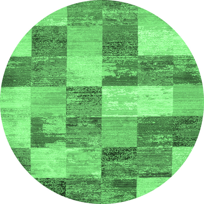 Round Machine Washable Patchwork Emerald Green Transitional Area Rugs, wshcon517emgrn