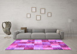 Machine Washable Patchwork Purple Transitional Area Rugs in a Living Room, wshcon517pur