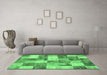 Machine Washable Patchwork Emerald Green Transitional Area Rugs in a Living Room,, wshcon517emgrn