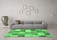 Machine Washable Patchwork Emerald Green Transitional Rug, wshcon517emgrn