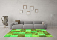 Machine Washable Patchwork Green Transitional Rug, wshcon517grn