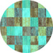 Round Patchwork Turquoise Transitional Rug, con517turq