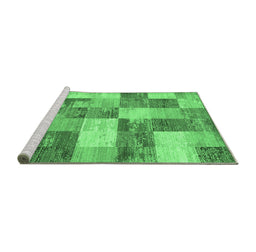 Sideview of Machine Washable Patchwork Emerald Green Transitional Area Rugs, wshcon517emgrn