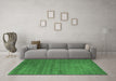 Machine Washable Abstract Emerald Green Contemporary Area Rugs in a Living Room,, wshcon51emgrn