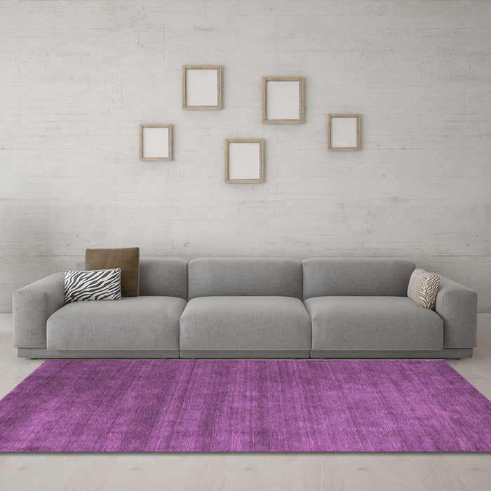 Machine Washable Abstract Purple Contemporary Area Rugs in a Living Room, wshcon51pur