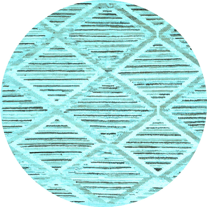 Round Machine Washable Abstract Light Blue Contemporary Rug, wshcon520lblu