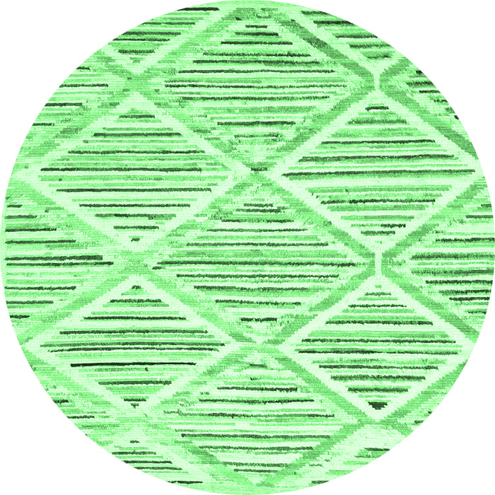 Round Machine Washable Abstract Emerald Green Contemporary Area Rugs, wshcon520emgrn