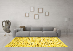Machine Washable Abstract Yellow Contemporary Rug in a Living Room, wshcon520yw