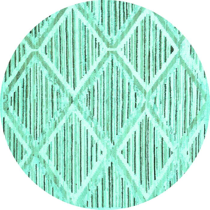 Round Machine Washable Abstract Turquoise Contemporary Area Rugs, wshcon520turq
