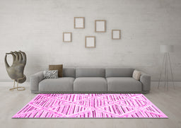 Machine Washable Abstract Pink Contemporary Rug in a Living Room, wshcon520pnk