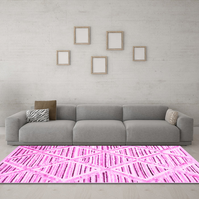 Machine Washable Abstract Pink Contemporary Rug in a Living Room, wshcon520pnk