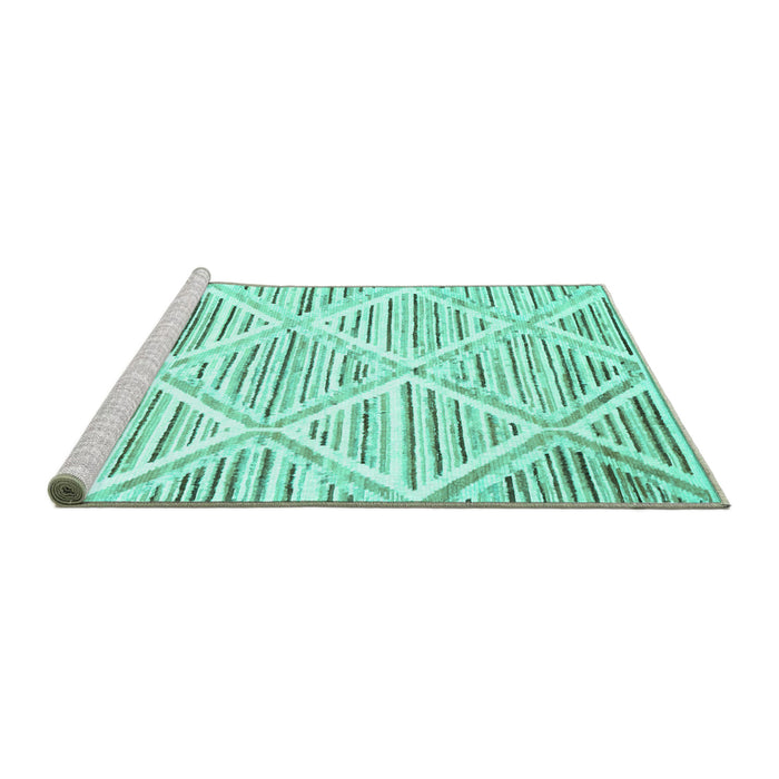 Sideview of Machine Washable Abstract Turquoise Contemporary Area Rugs, wshcon520turq