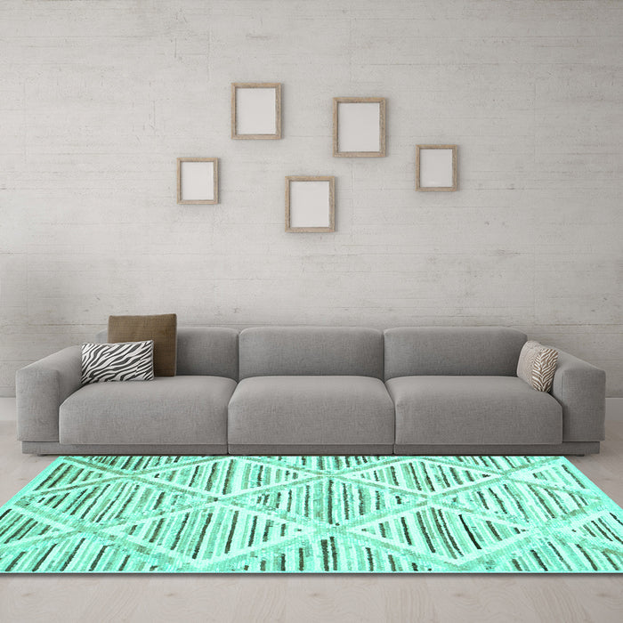 Machine Washable Abstract Turquoise Contemporary Area Rugs in a Living Room,, wshcon520turq
