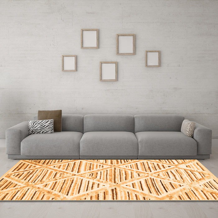Machine Washable Abstract Orange Contemporary Area Rugs in a Living Room, wshcon520org