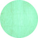 Round Machine Washable Solid Turquoise Modern Area Rugs, wshcon521turq