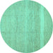 Round Machine Washable Abstract Turquoise Contemporary Area Rugs, wshcon522turq