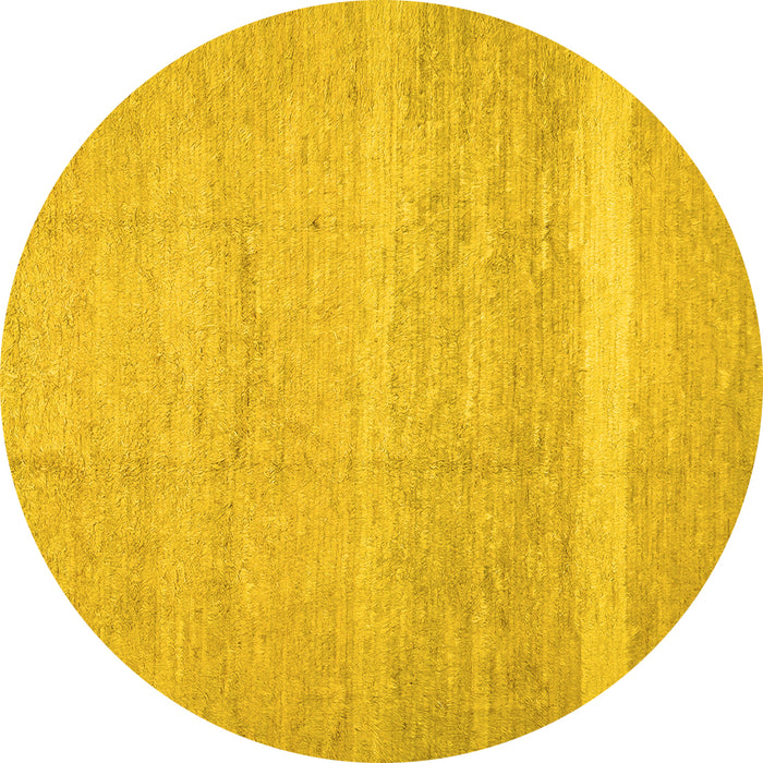 Round Machine Washable Abstract Yellow Contemporary Rug, wshcon522yw