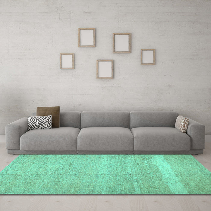Machine Washable Abstract Turquoise Contemporary Area Rugs in a Living Room,, wshcon522turq