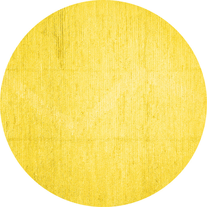 Round Machine Washable Solid Yellow Modern Rug, wshcon523yw