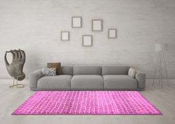 Machine Washable Abstract Pink Contemporary Rug in a Living Room, wshcon525pnk