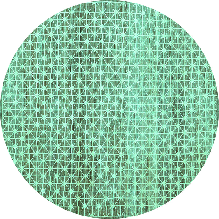 Round Machine Washable Abstract Turquoise Contemporary Area Rugs, wshcon525turq