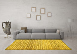 Machine Washable Abstract Yellow Contemporary Rug in a Living Room, wshcon525yw