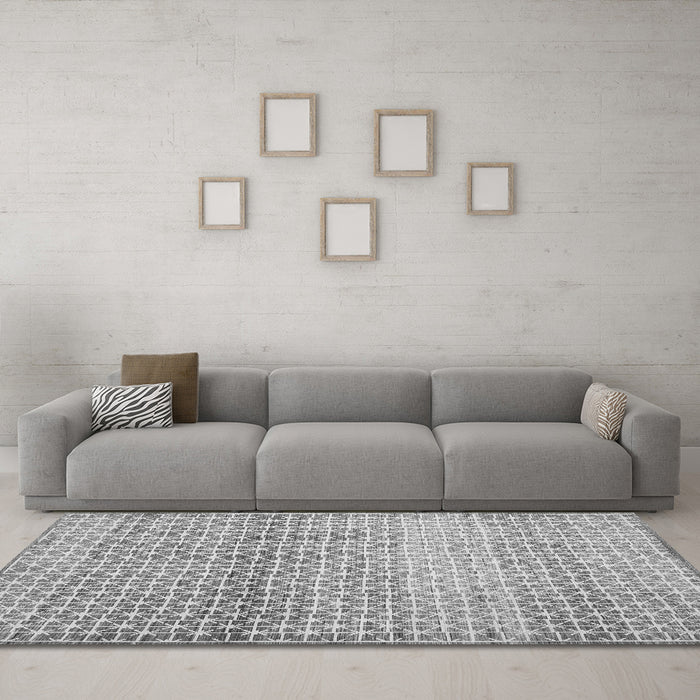 Machine Washable Abstract Gray Contemporary Rug in a Living Room,, wshcon525gry