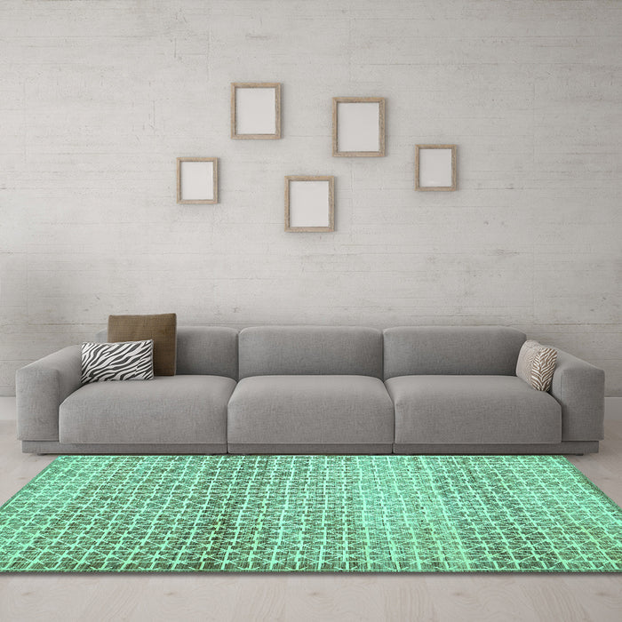 Machine Washable Abstract Turquoise Contemporary Area Rugs in a Living Room,, wshcon525turq