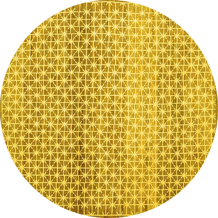 Round Machine Washable Abstract Yellow Contemporary Rug, wshcon525yw