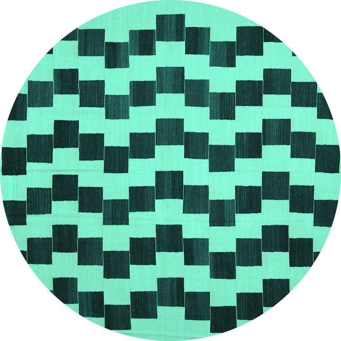 Round Abstract Turquoise Contemporary Rug, con526turq